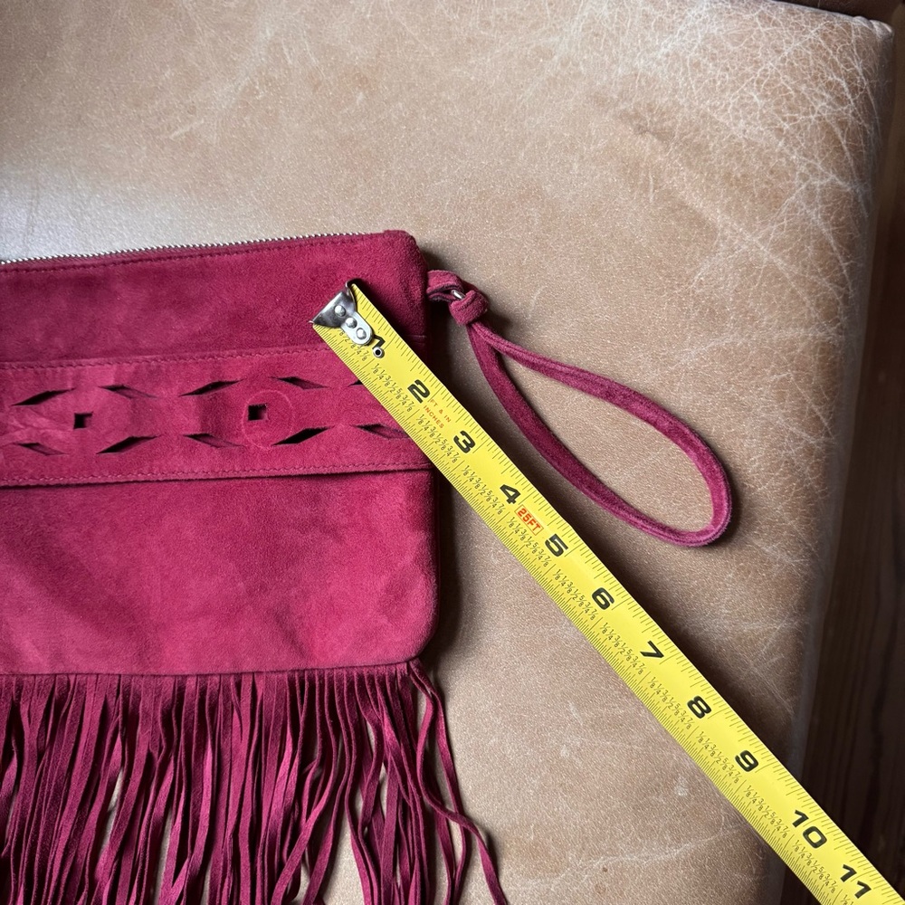 Pinko Fringe Suede Wristlet Clutch Red cutout tassel texture designer Italy - Picture 6 of 11